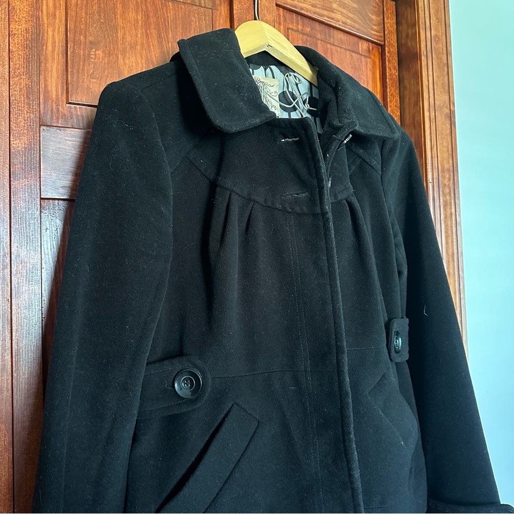 Tulle Black Pea Coat - Picture 3 of 8